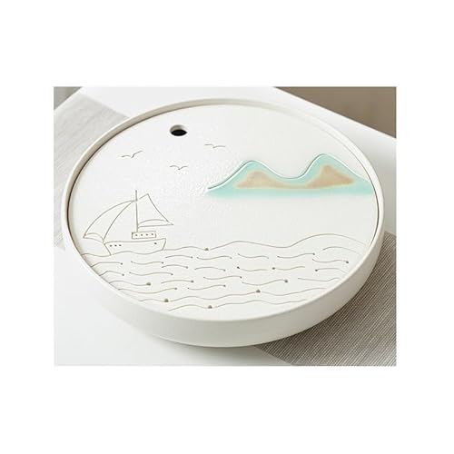 Kung Fu Teetablett, klein, rund, für den Heimgebrauch, trockener Teetisch aus Steinzeug mit Wasserspeicher aus Keramik, Kung Fu Teetablett für zu Hause, Teetablett von TEESONG