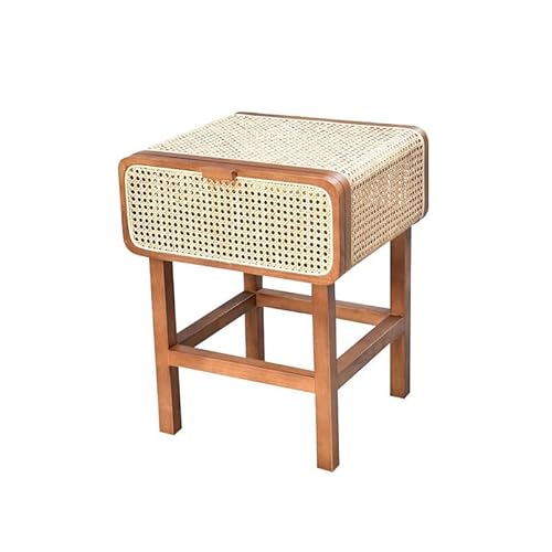 Nachttisch / Nachttisch aus Rattan, Retro-Wabi-Sabi-Stil, Beistellschrank für Zuhause, Nachttisch, Aufbewahrungsschrank, Schlafzimmer-Beistelltische (A) von TEESONG