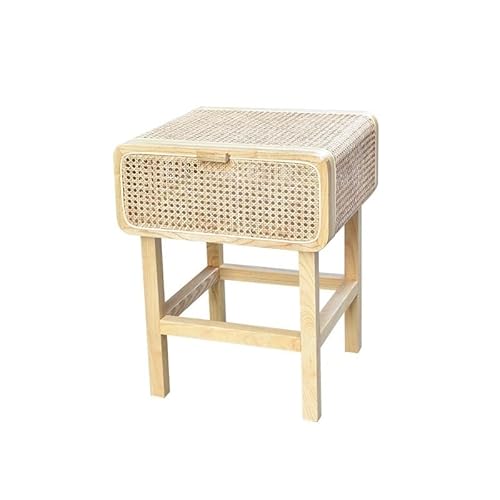 Nachttisch / Nachttisch aus Rattan, Retro-Wabi-Sabi-Stil, Beistellschrank für Zuhause, Nachttisch, Aufbewahrungsschrank, Schlafzimmer-Beistelltische (B) von TEESONG