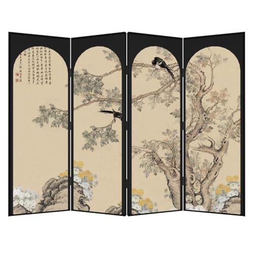 Raumteiler Sichtschutz Home Bodenstehender Bildschirm Trennwand Wohnzimmer Büro Dekoration Hintergrundwand Retro Blumen- und Vogel-Klappbildschirm von TEESONG