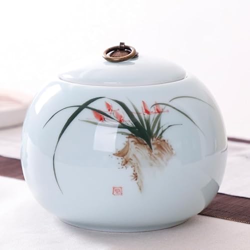 Teedosen Handbemalte Celadon-Teedose, keramische versiegelte Gläser, Keramik-Süßigkeitengläser, chinesische Dose für Getreidekonservierung Teebehälter mit C von TEESONG