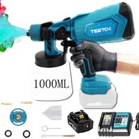 Akku Farbsprühsystem Set Elektrische Farbspritzpistole Farbspritzgerät Lackierpistole 1000ml +5.5A Akku+DC18RC Ladegerät,Kompatibel mit Makita-Akku von TEETOK