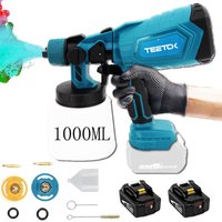 Akku Farbsprühsystem Set Elektrische Farbspritzpistole Farbspritzgerät Lackierpistole 1000ml 18V LXT +2x 5.5A Akku (Ladegerät nicht von TEETOK