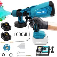 Akku Farbsprühsystem Set Elektrische Farbspritzpistole Farbspritzgerät Lackierpistole 1000ml 18V LXT +2x5.5A Akku+DC18RC Ladegerät ,Kompatibel mit von TEETOK