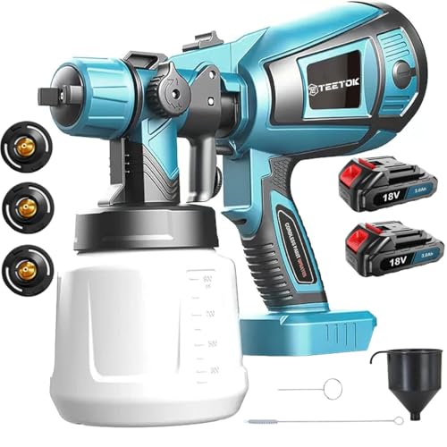 Akku Farbsprühsystem für Makita 18V Akku BL1850, Elektro Lackierpistole mit 3 Düsen, 3 Spritzmuster,mit Abnehmbarem 1000ml-Farbeimer, zum Streichen(2x3000mAh Akku und Ladegerät) von TEETOK