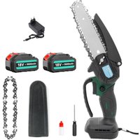 Akku-Kettensägen, 6-Zoll-Mini-Akku-Elektrokettensäge, leistungsstarke bürstenlose 18-V-Holzbearbeitungssäge, + 2 x 5,5-A-Akkus + Ladegerät – von TEETOK