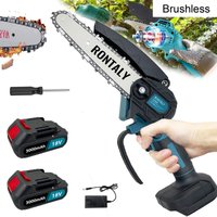Elektrische Kettensägen, 6 Zoll kleine Akku-Kettensäge, tragbarer Holzschneider, + 2 Stück 3,0-A-Akku + Ladegerät, kompatibel mit Makita-Akku, zum von TEETOK