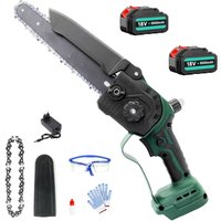 Elektrische Kettensägen, 8 Zoll kabellose bürstenlose Kettensäge zum Schneiden von Ästen und Holz, 2 x 5,5 a Akkubetrieb + 2 Ketten + Ladegerät, von TEETOK