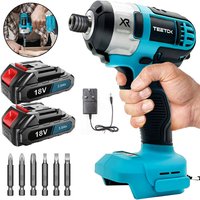 Handschlagschrauber, kabelloser bürstenloser Schlagschrauber fürs Auto, variable Geschwindigkeit mit 6 Schraubendreher-Bits + 2 x 3,0-A-Akku + von TEETOK