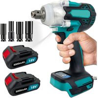 Schlagschrauber, 1/2 Zoll bürstenloser Akku-Schlagschrauber, maximales Drehmoment 450 Nm, 3000 U/min mit 2x 5,5 Batterien, 4 Steckschlüsseleinsätze, Schlagschrauber, 1/2 Zoll bürstenloser Akku-Schlagschrauber, maximales Drehmoment 450 Nm, 3000 U/min mit 2x 5,5 Batterien, 4 Steckschlüsseleinsätze, von TEETOK