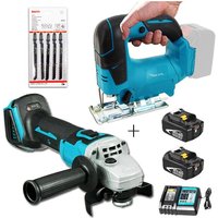 Stichsäge, 45° kabellose, gebürstete Stichsäge, 5 Ersatzklingen + 125 mm bürstenloser Winkelschleifer + 2 x 5500 mAh Akku + DC18RC Stichsäge, 45° kabellose, gebürstete Stichsäge, 5 Ersatzklingen + 125 mm bürstenloser Winkelschleifer + 2 x 5500 mAh Akku + DC18RC von TEETOK