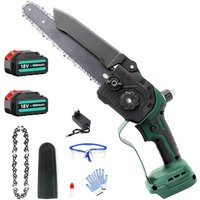 Akku-Kettensäge, 8 Zoll kabellose elektrische Kettensäge, tragbarer Mini-Holzschneider, leistungsstarke Kettensäge 2 Ketten + 2 x 5500 mAh Akku + von TEETOK