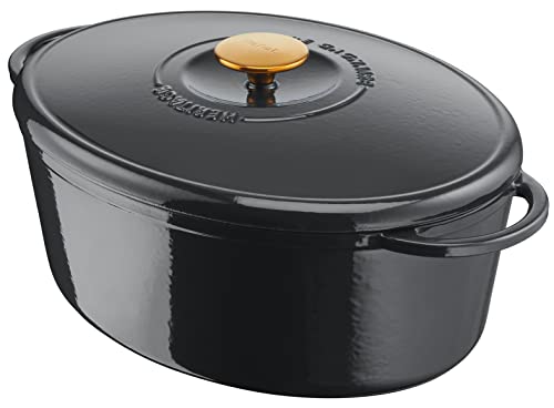 Tefal Pierre Gagnaire Heritage Schmortopf aus Gusseisen, oval, 34 x 26 cm, 7,2 l, Kondensationsdeckel, emailliert, hervorragende Wärmespeicherung, Schmoren und langsames Kochen, Grau E2570604 von TEFAL