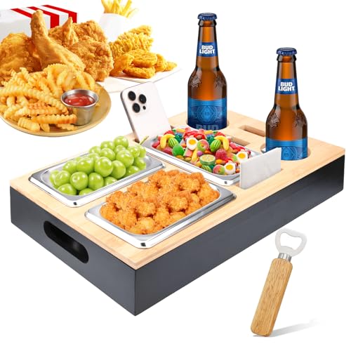 TEGOVE Couchbar Snackbox, Sofa Tablett,Mit Snackschalen Aus Edelstahl,mit Abnehmbarer Deckel, Couch Tablett, Snackbox mit Fächern, Sofatablett für Couch, Schlafzimmer & Wohnmobil TEGOVE Couchbar Snackbox, Sofa Tablett,Mit Snackschalen Aus Edelstahl,mit Abnehmbarer Deckel, Couch Tablett, Snackbox mit Fächern, Sofatablett für Couch, Schlafzimmer & Wohnmobil von TEGOVE