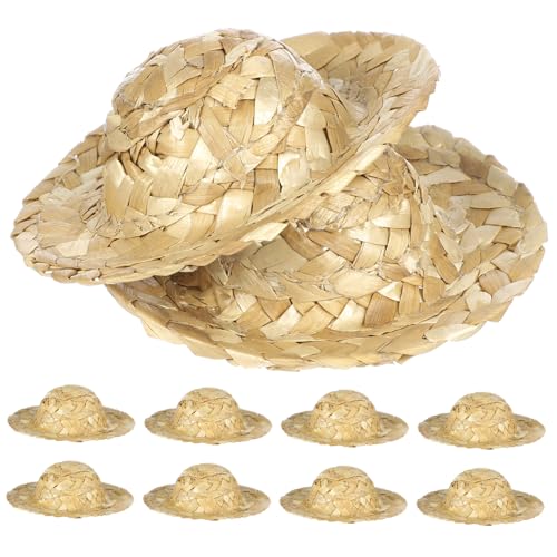 TEHAUX 10stücke Handgefertigte Mini-strohhüte Kreative Gewebte Puppenmützen Zarte Kleine Dekorationshüte Für DIY-Handwerk Schmuck Und Bekleidungsmaterial Langlebige Heimwerker-Accessoires von TEHAUX