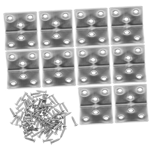 TEHAUX 10 Stück Teiliges Edelstahl Förmige Winkelverbinder mit Löchern und Schrauben Verstärkte Eckwinkel zur Möbelverbindung Robuste Halterung für Bettgestell Küchenschrank und Ablagen von TEHAUX