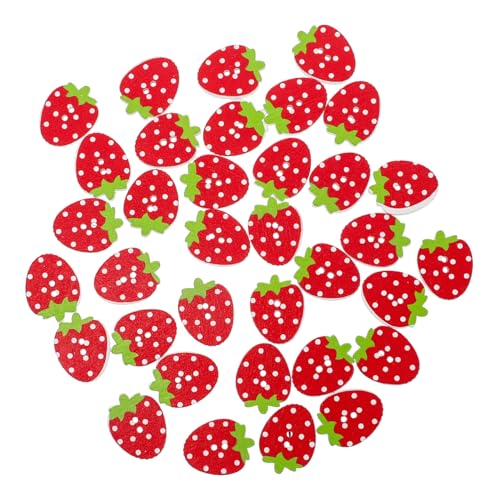 TEHAUX 100 Stück Erdbeer förmige Holzknöpfe Bunte Kleidungsknöpfe zum Annähen Cartoon design für Kinderbekleidung DIY Bastelknöpfe als Dekorative Kleidungselemente von TEHAUX