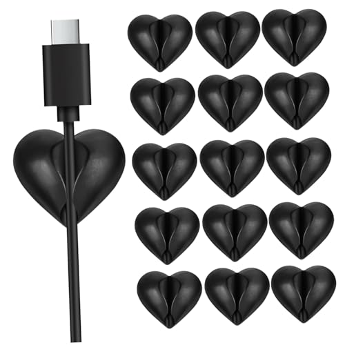 TEHAUX 16 Stück Teiliges Kabelclips Selbstklebend mit Herzförmigem Design Kabelhalter für Ladekabel und Kabelmanagement Am Schreibtisch Stark Haftend Geeignet für Holz Glas Keramik von TEHAUX