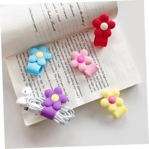 TEHAUX 2 Stück Kabelhalter Blumen design aus Langlebigem Silikon Praktischer Kabelorganizer für USB Kopfhörerkabel Kabelaufwickler für Büro und Zuhause Ordnet Kabel Sauber und Schützt von TEHAUX