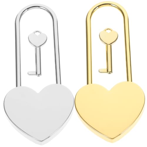 TEHAUX 2 Stück Mini Herz schloss mit Schlüssel Kleines Vintage Vorhängeschloss für Aufbewahrungsbox Schmuckkasten Tagebuch und Gepäck Dekoratives Liebesschloss in Gold und Silber von TEHAUX