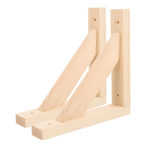 TEHAUX 2 Stück Schwerlast Regalträger aus Massivholz Dreieckige Wandkonsole Robuste Holzwinkel für Wandregale Platzsparend Vielseitig für Küche Bad Wohnzimmer Einfache Montage von TEHAUX