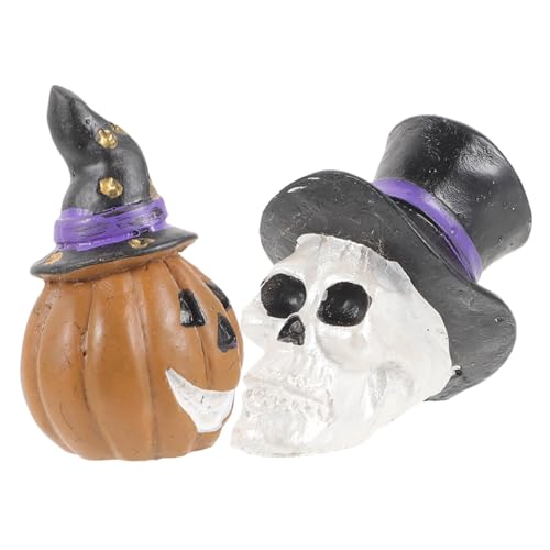 TEHAUX 2 Stück Teiliges Halloween Aquarium Deko Stabilem Harz Gruselige Kürbis Totenkopf-Ornamente Vielseitig für Fischversteck Aquarium Büro Wohnraumdekoration Geeignet von TEHAUX