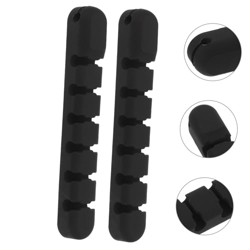 TEHAUX 2 Stück Teiliges Kabelhalter Schwarzem Silikon mit Löchern Selbstklebender Kabelclip für Schreibtisch und Wand Flexibler Kabelorganizer für Daten Strom Netzwerkkabel von TEHAUX