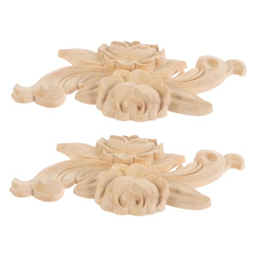 TEHAUX 2 Stück Unbemalte Handgeschnitzte Rosenornamente für Möbel Schrank Kommode und Deko Massivem Elegante Wohnaccessoires von TEHAUX