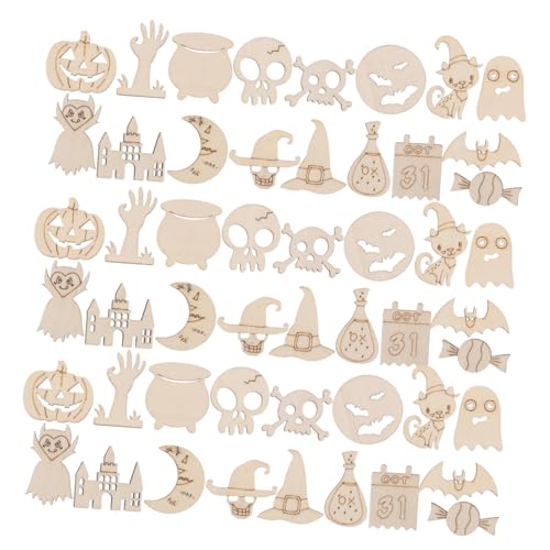 TEHAUX 200 Stück Halloween handgefertigte Holzspäne Halloween -Handwerk hängt hölzerner leerer Kürbis Holzausschnitt selber machen Holzmalerei für von TEHAUX