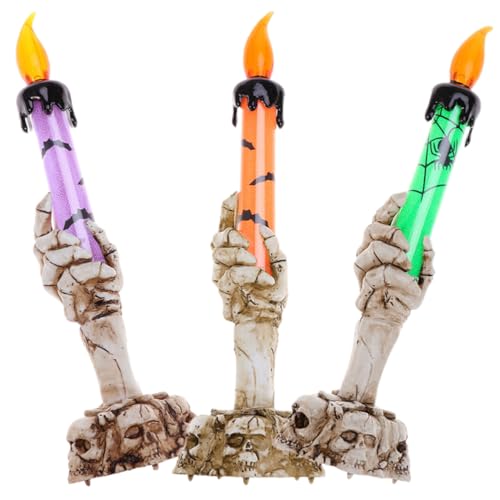 TEHAUX 3 Stück Led-kerzen Elektronische Skeletthand Deko für Halloween Partybeleuchtung Flammenlos Sicher ohne Batterie in Orange Grün Lila TEHAUX 3 Stück Led-kerzen Elektronische Skeletthand Deko für Halloween Partybeleuchtung Flammenlos Sicher ohne Batterie in Orange Grün Lila von TEHAUX