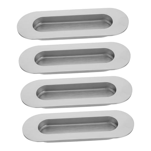 TEHAUX 4 Stück Edelstahl Versenkte Schubladengriffe Oval Flush Handle Verdeckte Möbelgriffe für Küchenschränke Kommoden Türmulden Modern Robust Langlebig von TEHAUX