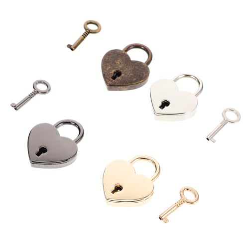 TEHAUX 4 Stück Teiliges Kleine Herzform Gepäckschlösser aus Metall mit Schlüssel Leichte Reisevorhängeschlösser für Tagebücher Schmuckkästchen Taschen Koffer und Liebeszeremonien von TEHAUX
