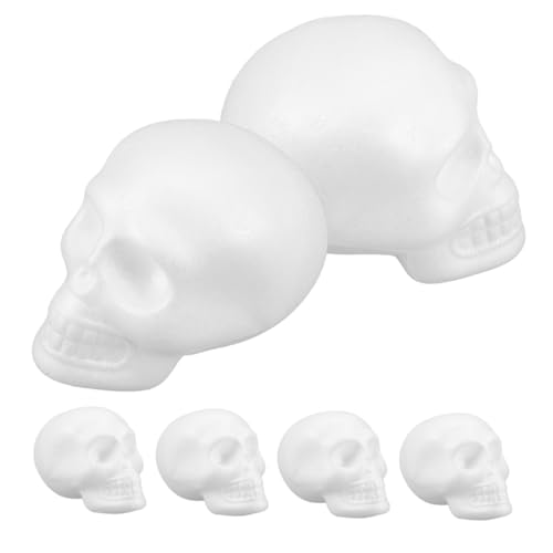 TEHAUX 6 Stück Weiße Schaumstoff Schädelköpfe DIY Halloween Dekoration Leicht Hängbar Unbemalt Bastelmodell für Gruselige Party Deko und Familien Kunstprojekte von TEHAUX