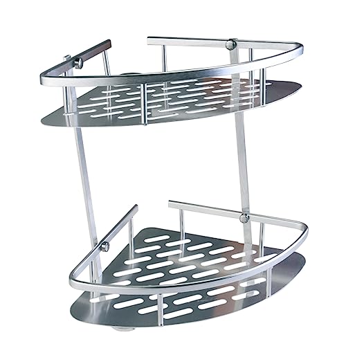 TEHAUX Aluminium Eckregal Badezimmer Stufig Duschablage Organizer Silber für Shampoo Seife und Handtücher Schrauben und Dübel Einfache Montage Platzsparend von TEHAUX