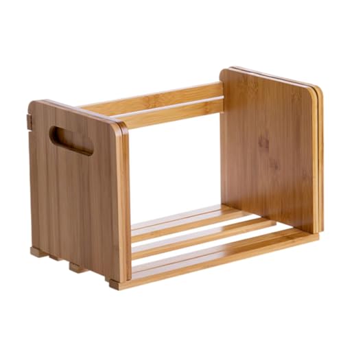 TEHAUX Bambus Bücherregal Schreibtisch Organizer Verstellbar Ausziehbar Feuchtigkeitsbeständig Erweiterbar für Büro und Zuhause Kompakter Buchhalter zur Effizienten Desktop Aufbewahrung von TEHAUX