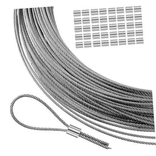 TEHAUX Drahtseil mit Aluminiumhülsen Rostfrei Vielseitig Einsetzbar für Geländer Wäschespannen Bilderaufhängung Schnelle Montage Hohe Festigkeit Diy und Außenbereich von TEHAUX