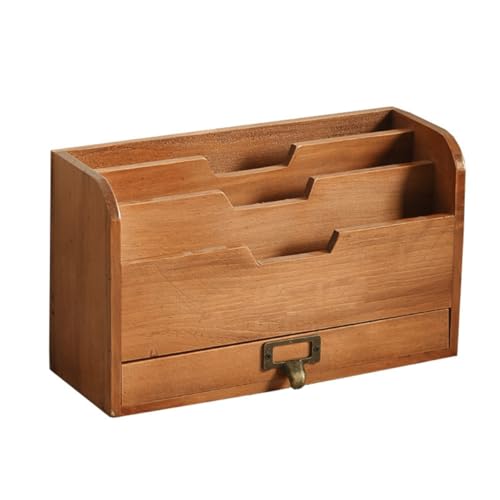 TEHAUX Hölzernes Desktop Organizer Regal mit Mehrschichtigem Stauraum Dekorativer Tischablage und Praktischer Aufbewahrung für Büro Studium und Zuhause Vintage Design Schreibtisch von TEHAUX
