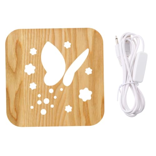 TEHAUX Holznachtlicht USB Ladefunktion Warmweißes Licht Schlafzimmer Kinderzimmer Dekoration Natürliche Kiefernholzlampe Einzigartiges Design Entspannende Tischleuchte von TEHAUX