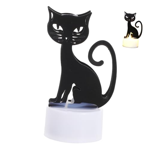 TEHAUX LED Halloween Kerzen mit Schwarzer Katzen-dekoration Langebige Eisenmaterialien Flackernde Halloween Party Deko für Wohnzimmertisch von TEHAUX