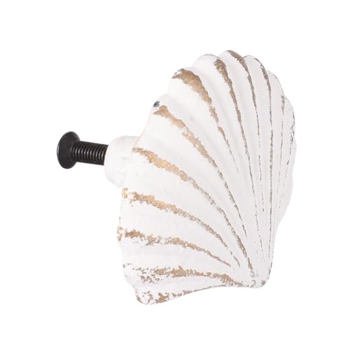 TEHAUX Mediterraner Schubladengriff Muschel design Weiß Gusseisen Einlochgriff Möbelknauf für Kommode Schrank Kinderzimmer Vintage Stil Robust und Einfach zu Montieren von TEHAUX