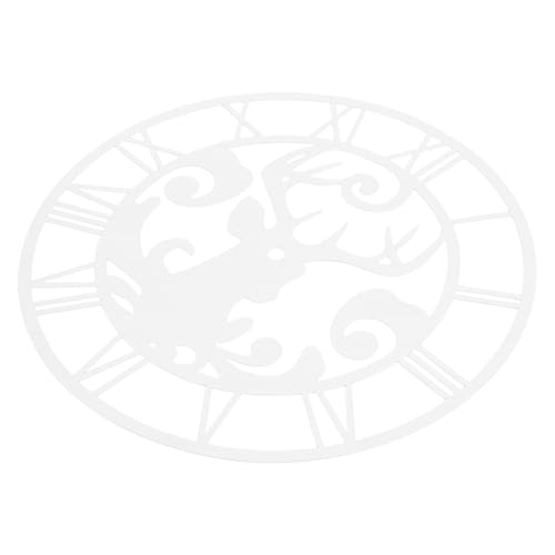 TEHAUX Runde Acrylspiegel Uhr mit Römischen Zahlen und Rentiermotiv DIY Wanduhr Selbstklebend für Wohnzimmer Hotel Flur Sicherer Rahmen Weiß von TEHAUX