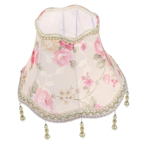 TEHAUX Vintage Boho Lampenschirm mit Fransen und Perlen Stoff Lampenschirm für Tischlampe Europäischer Retro Stil Blumendesign Dekorativ und Lichtstreuend Einfache Montage Wohnliche von TEHAUX