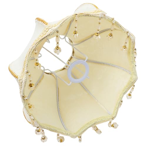 TEHAUX Vintage Lampenschirm aus Stoff mit Häkelspitze und Perlenverzierung Moderner Lampenschirm Ø für Tischlampen und Stehlampen Elegante Beige Dekorative Abdeckung im Europäischen Stil von TEHAUX