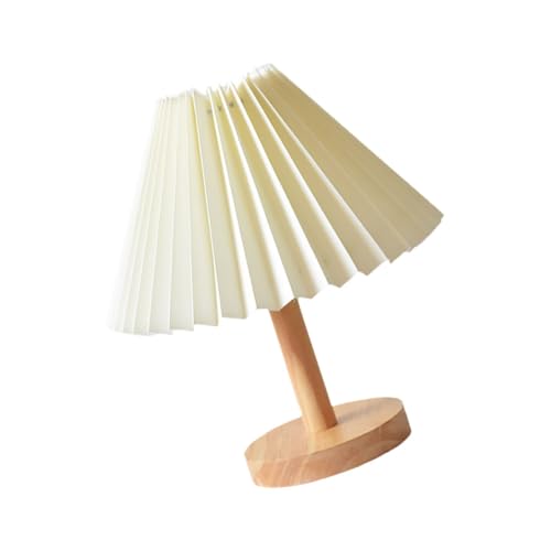 TEHAUX Vintage Tischlampe aus Massivholz mit Beige Lampenschirm Warmes Licht Augenschonend Dimmbar mit LED Einfache Nachttischleuchte für Schlafzimmer und Wohnbereich Nordic Retro von TEHAUX