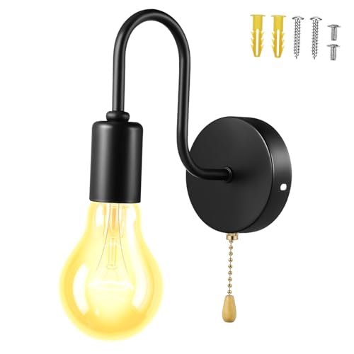 TEHAUX Vintage Wandlampe mit Zugschalter Industrielle Außenwandleuchte Fassung Robuste Schwarze Metalllampe für Balkon Studio Einfache Montage Kompatibel mit Meisten Leuchtmitteln TEHAUX Vintage Wandlampe mit Zugschalter Industrielle Außenwandleuchte Fassung Robuste Schwarze Metalllampe für Balkon Studio Einfache Montage Kompatibel mit Meisten Leuchtmitteln von TEHAUX
