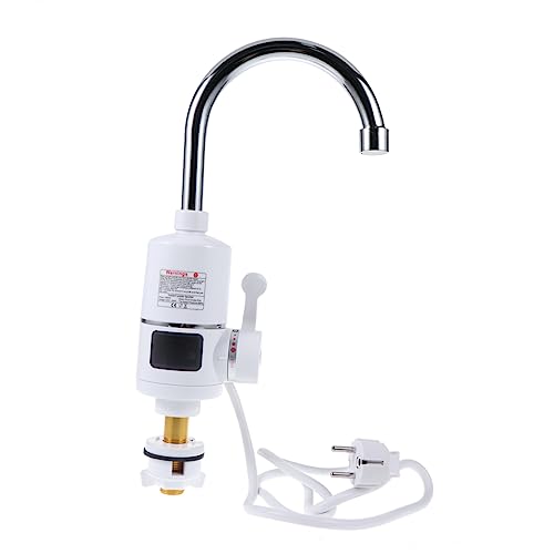 TEHAUX Wasserschnellheizer mit LED Display Wasserhahn Mixer für Küche und Bad Sofortige Temperaturregelung Drehbarer Auslauf Eu Stecker Weiß von TEHAUX