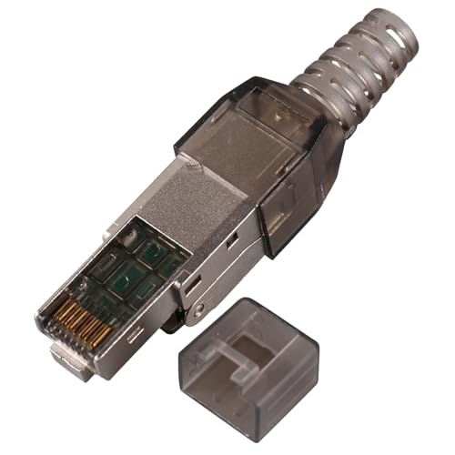 TEHAUX Werkzeugloser Cat Modularstecker Pass through Vergoldet und Geschirmt Robust und Biegungsbeständig für Professionelle Netzwerkinstallation an PC Router und Smart Tv von TEHAUX