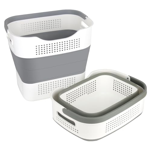 2er Set Wäschekorb Faltbar Silikon mit Henkel - Faltbarer Wäschekorb 43L - Platzsparender Wäschekorb Plastik - Collapsible Laundry Basket - Wäschekorb Tragbar Kunststoff Wäschekiste Wäschewanne von TEHEO