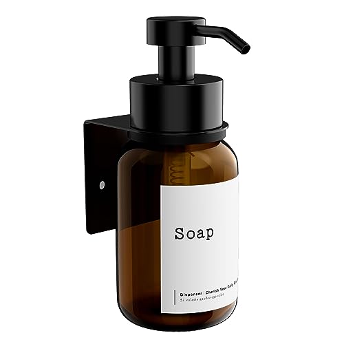 TEHEO Seifenspender Wandbefestigung | Moderner Glas Seifenspender 250ml | Kleben oder Bohren | Flüssigseifenspender für Handseife Shampoo Spülmittel Duschgel von TEHEO