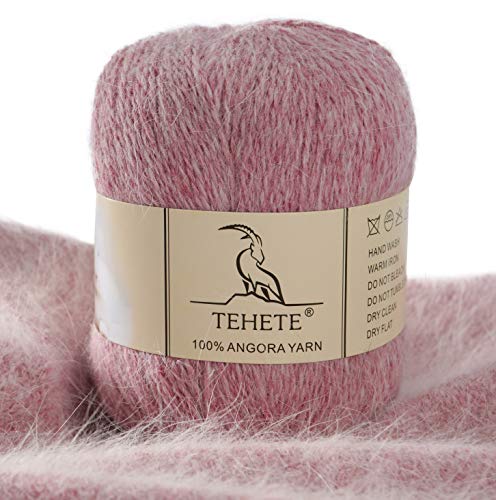 TEHETE 100% Angorawolle Garn zum stricken, Häkelgarn 38 Farben 325 Merter 50g 2-fädig je Knäuel,weich und leicht,Rosa Weiß,861 von TEHETE